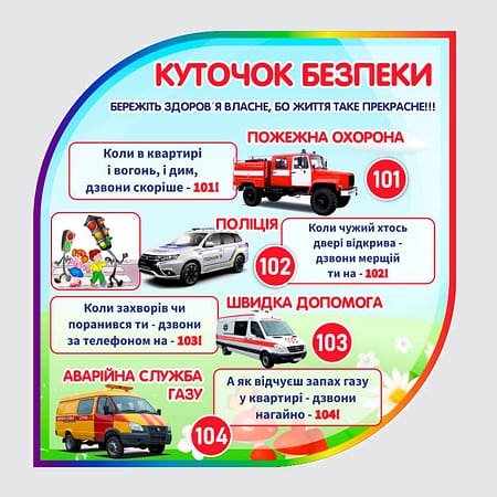 Стенд "Куточок Безпеки" з ПВХ 970х1000 мм (BJ0016)